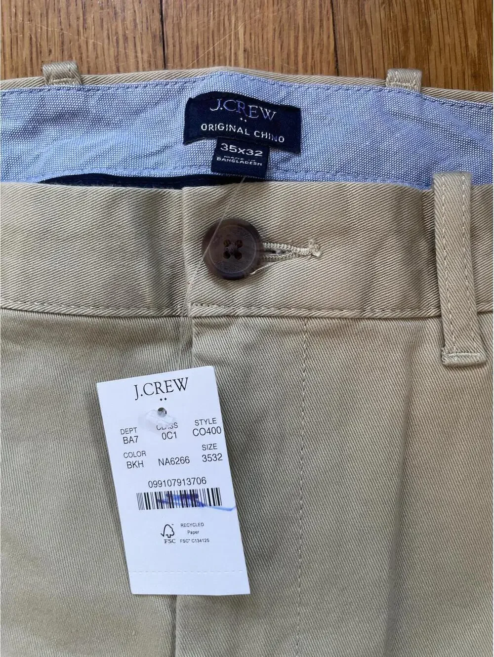 J. Crew Men's Khaki Straight Fit Original Chino 35x32 New With Tags Beige